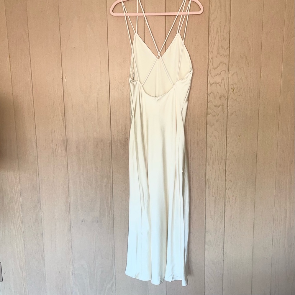 NWT Zara Ivory Satin Maxi Slip Dress Strappy Sexy Cocktail Event Classy Size M - Picture 3 of 15
